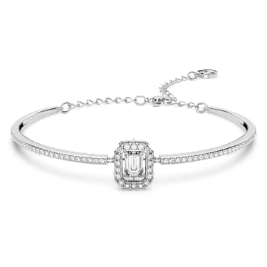 Una Angelic bangle, Octagon cut, Pavé, White, Rhodium plated - Swarovski, 5638494