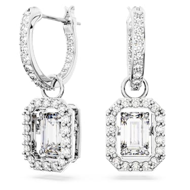 Una 水滴形耳環, 八角形切割, 白色, 鍍白金色 - Swarovski, 5638495