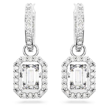 Una 水滴形耳環, 八角形切割, 白色, 鍍白金色 - Swarovski, 5638495