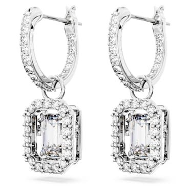 Una 水滴形耳環, 八角形切割, 白色, 鍍白金色 - Swarovski, 5638495