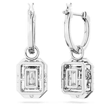 Una 水滴形耳環, 八角形切割, 白色, 鍍白金色 - Swarovski, 5638495