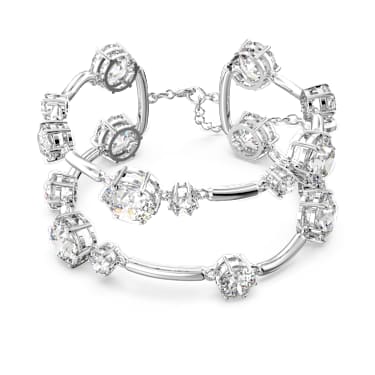 Bracelet-jonc double Constella, Coupe ronde, Blanc, Métal rhodié - Swarovski, 5638697
