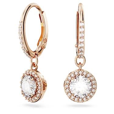 Una Angelic ドロップピアス, ラウンドカット, パヴェ, ホワイト, 18Kローズゴールドコーティング - Swarovski, 5638769