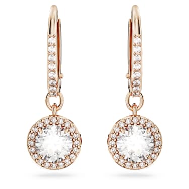 Una Angelic 水滴形耳環, 圓形切割, 密鑲, 白色, 鍍金（玫瑰金色飾面） - Swarovski, 5638769
