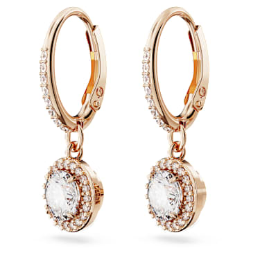 Una Angelic drop earrings, Round cut, Pavé, White, Rose gold