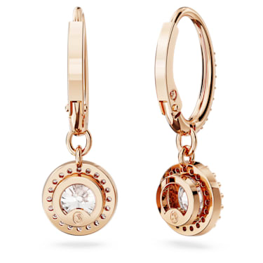 Constella drop earrings, Round cut, Pavé, White, Rose gold-tone plated - Swarovski, 5638769