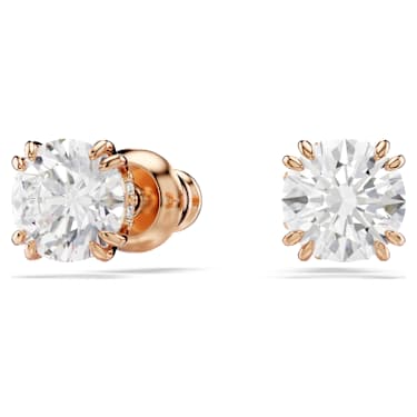 Constella stud earrings, Round cut, White, Rose gold-tone plated - Swarovski, 5638801