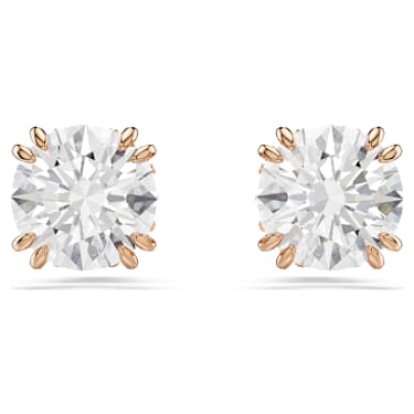 Stilla ต่างหูเม็ดเดี่ยว, เจียระไนทรงกลม, ขาว, เคลือบโทนสีโรสโกลด์ - Swarovski, 5638801