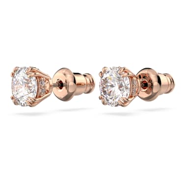Clous d'oreilles Stilla, Taille ronde, Blanches, Placage de ton or rosé - Swarovski, 5638801