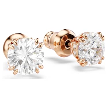 Stilla stud earrings, Round cut, White, 18K rose gold finish - Swarovski, 5638801