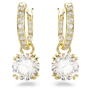 Stilla drop earrings, Round cut, White, Gold-tone plated - Swarovski, 5638802