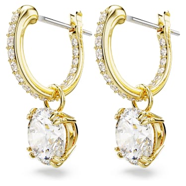 Stilla 드롭 이어링, 라운드 컷, 화이트, 골드 톤 플래팅 - Swarovski, 5638802