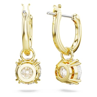 Stilla 드롭 이어링, 라운드 컷, 화이트, 골드 톤 플래팅 - Swarovski, 5638802