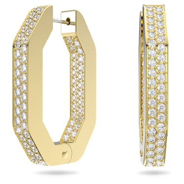 Anneaux d'oreilles Dextera, Forme octogonale, Medium, Blanches, Placage de ton or - Swarovski, 5639098