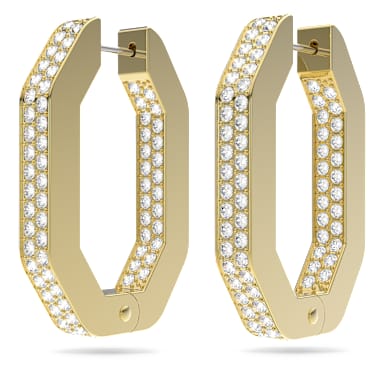 Orecchini a cerchio Dextera, Forma ottagonale, Medi, Bianchi, Placcato color oro - Swarovski, 5639098
