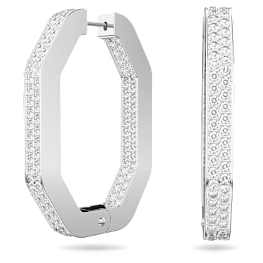 ต่างหูแบบห่วง Dextera, ทรงแปดเหลี่ยม, ขนาดใหญ่, ขาว, เคลือบโรเดียม - Swarovski, 5639099