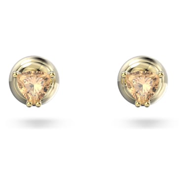 Stilla stud earrings, Trilliant cut, Orange, Gold-tone plated - Swarovski, 5639116