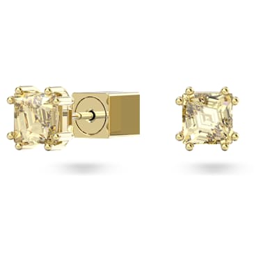 Swarovski Chroma stud earrings Cushion cut Yellow Gold tone plated