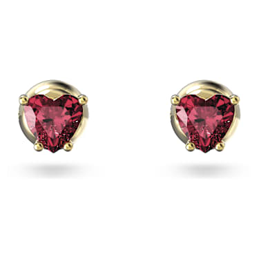 Chroma 耳釘, 心形, 紅色, 18K 金飾面 - Swarovski, 5639133