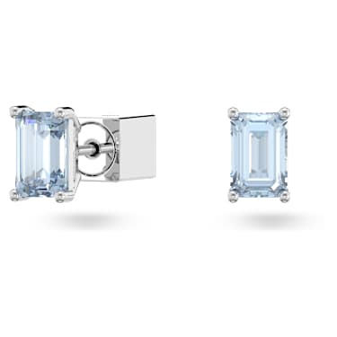 Swarovski Chroma stud earrings Cushion cut Blue Rhodium plated