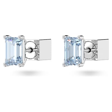 Chroma stud earrings, Cushion cut, Blue, Rhodium plated - Swarovski, 5639134