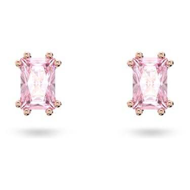 Swarovski Stilla stud earrings Cushion cut Pink Rose gold tone Finished