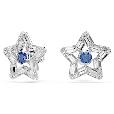 Stella 耳钉, 混合切割, 星星, 蓝色, 镀铑 - Swarovski, 5639188