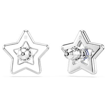 Stella 耳钉, 混合切割, 星星, 蓝色, 镀铑 - Swarovski, 5639188