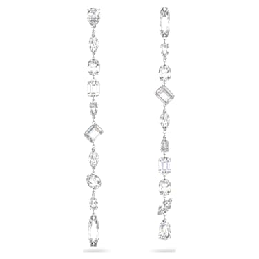 Gema 水滴形耳环, 非对称设计, 混合切割, 超长款, 白色, 镀铑 - Swarovski, 5639328