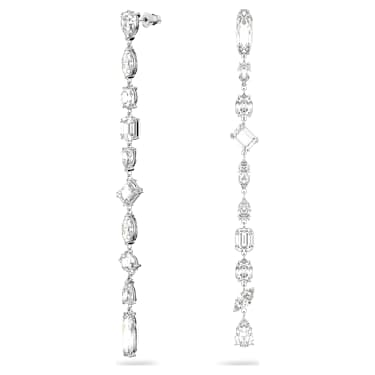 Gema 水滴形耳环, 非对称设计, 混合切割, 超长款, 白色, 镀铑 - Swarovski, 5639328