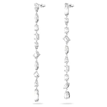Gema 水滴形耳环, 非对称设计, 混合切割, 超长款, 白色, 镀铑 - Swarovski, 5639328