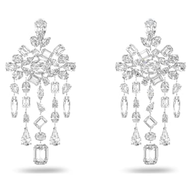 Gema Ohrclips, Verschiedene Schliffe, Chandelier-Ohrringe, Weiß, Rhodiniert - Swarovski, 5639329