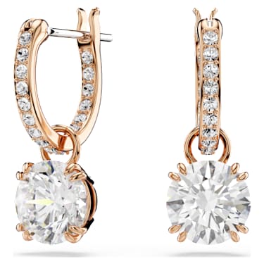 Stilla ต่างหูทรงหยดน้ำ, เจียระไนทรงกลม, ขาว, ตกแต่งผิวด้วยโรสโกลด์ 18K - Swarovski, 5639975