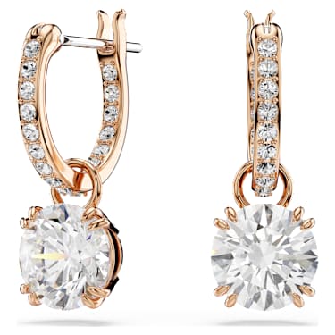 Stilla 드롭 이어링, 라운드 컷, 화이트, 18K 로즈 골드 피니시 - Swarovski, 5639975