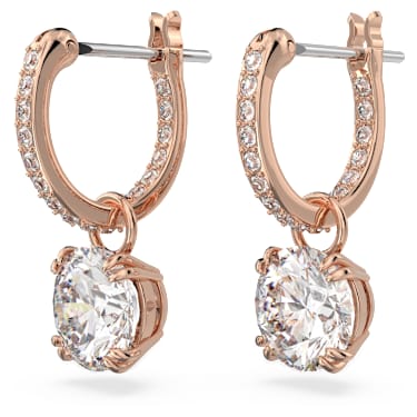 Stilla drop earrings, Round cut, White, Rose gold-tone plated - Swarovski, 5639975