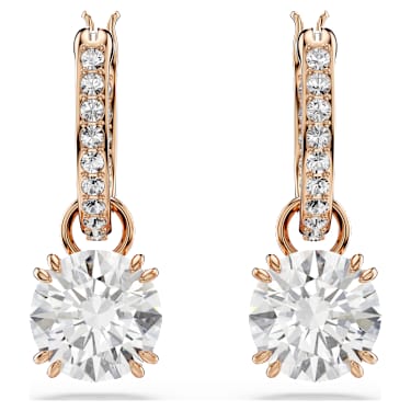 Visací náušnice Stilla, Kulatý výbrus, Bílá, Povrchová úprava z 18k růžového zlata - Swarovski, 5639975