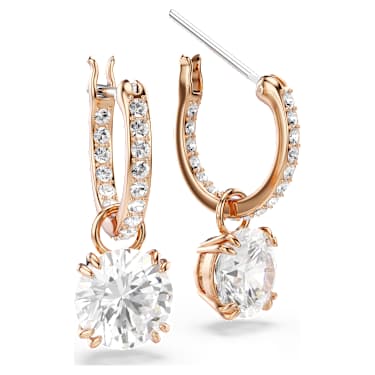 Cercei cu drop Stilla, Tăietură rotundă, Albi, Placat cu nuanță roz-aurie - Swarovski, 5639975