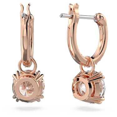 Stilla drop earrings, Round cut, White, Rose gold-tone plated - Swarovski, 5639975
