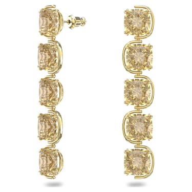 Harmonia drop earrings, Cushion cut floating crystals, Gold tone, Gold-tone plated - Swarovski, 5640043