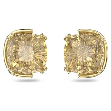 Harmonia stud earrings, Cushion cut, Gold tone, Gold-tone plated - Swarovski, 5640044