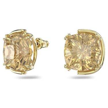 Harmonia stud earrings, Cushion cut, Gold tone, Gold-tone plated - Swarovski, 5640044