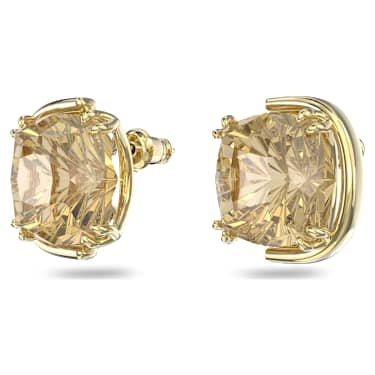 Harmonia stud earrings, Cushion cut, Gold tone, Gold-tone plated - Swarovski, 5640044