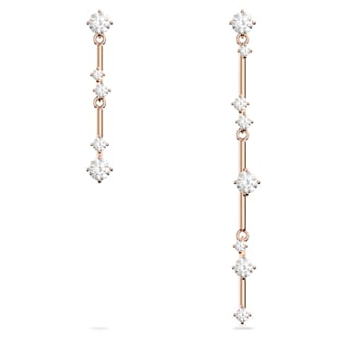 Constella 水滴形耳環, 非對稱設計, 圓形切割, 白色, 鍍玫瑰金色調 - Swarovski, 5640280