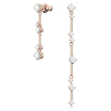 Constella 水滴形耳環, 非對稱設計, 圓形切割, 白色, 鍍玫瑰金色調 - Swarovski, 5640280