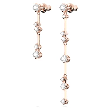 Constella 水滴形耳環, 非對稱設計, 圓形切割, 白色, 鍍玫瑰金色調 - Swarovski, 5640280