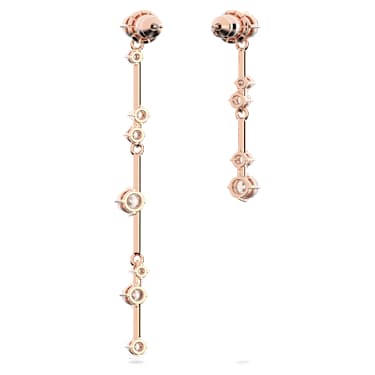 Constella 水滴形耳環, 非對稱設計, 圓形切割, 白色, 鍍玫瑰金色調 - Swarovski, 5640280