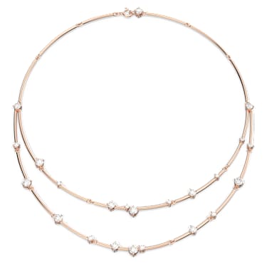 Constella layered necklace, Round cut, White, Rose gold-tone plated - Swarovski, 5640283
