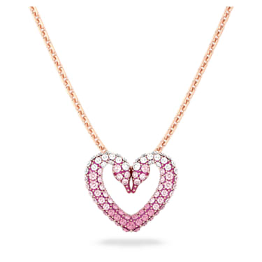 Μενταγιόν Una, Καρδιά, Mικρό, Ροζ, Επιμετάλλωση σε ροζ χρυσαφί τόνο - Swarovski, 5640301
