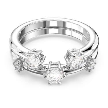 Constella ring, Set (2), Round cut, White, Rhodium plated | Swarovski