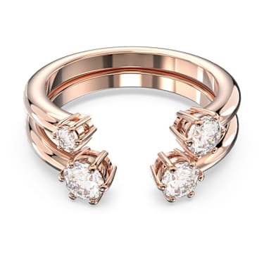 Constella ring, Set (2), Round cut, White, Rose gold-tone plated